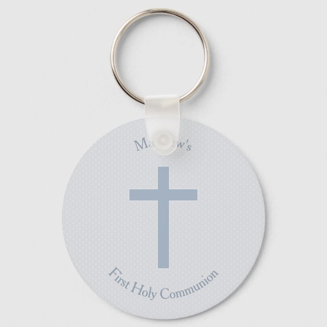 Porte-clés Croix Bleue Pastel Communion (Recto)
