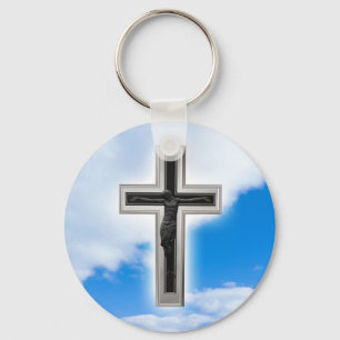 Porte-clés Croix chrétienne à ciel bleu arrière - plan