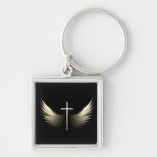 Porte-clés Croix chrétienne avec des ailes de colombe de