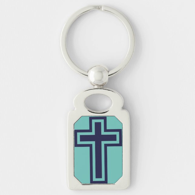 Porte-clés Croix chrétienne bleue différentes variantes (Devant)