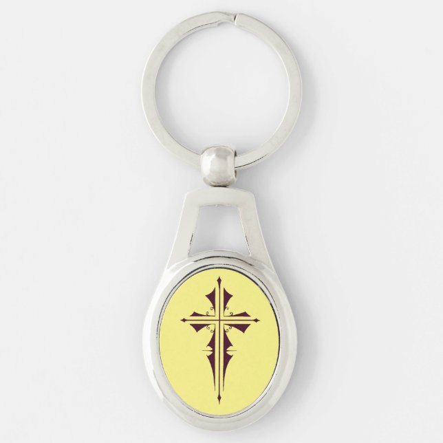 Porte-clés Croix chrétienne d'art violet royal (Devant)