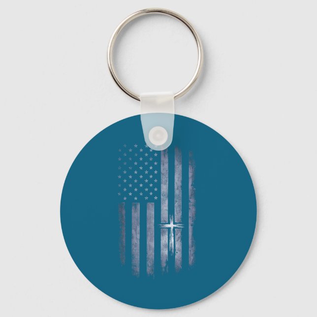 Porte-clés Croix chrétienne Drapeau américain Grunge Artwork (Recto)