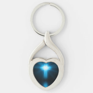 Porte-clés Croix chrétienne en lumière bleue