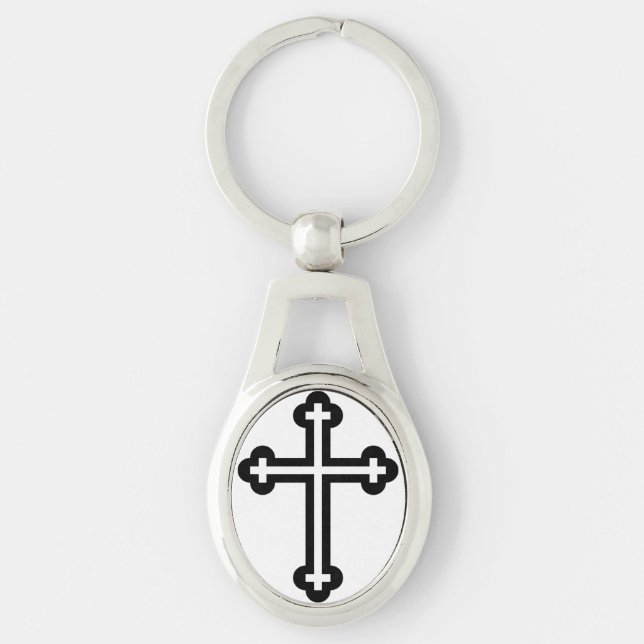 Porte-clés Croix chrétienne noire (Devant)