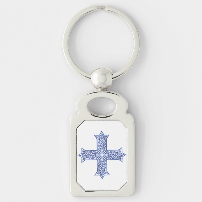 Porte-clés Croix copte d'art en Lapis Bleu Premium (Devant)