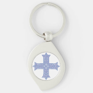 Porte-clés Croix copte d'art en Lapis Bleu Premium