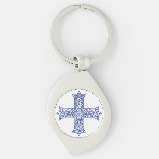 Porte-clés Croix copte d'art en Lapis Bleu Premium (Devant)