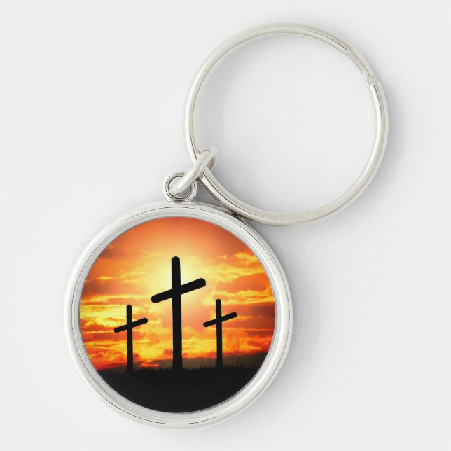 Porte-clés Croix, Coucher de soleil Silhouettes Peinture-6713 (Devant)