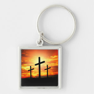 Porte-clés Croix, Coucher de soleil Silhouettes Peinture-6713
