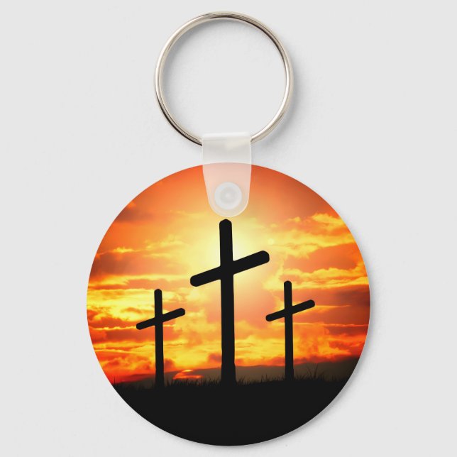 Porte-clés Croix, Coucher de soleil Silhouettes Peinture-6713 (Recto)