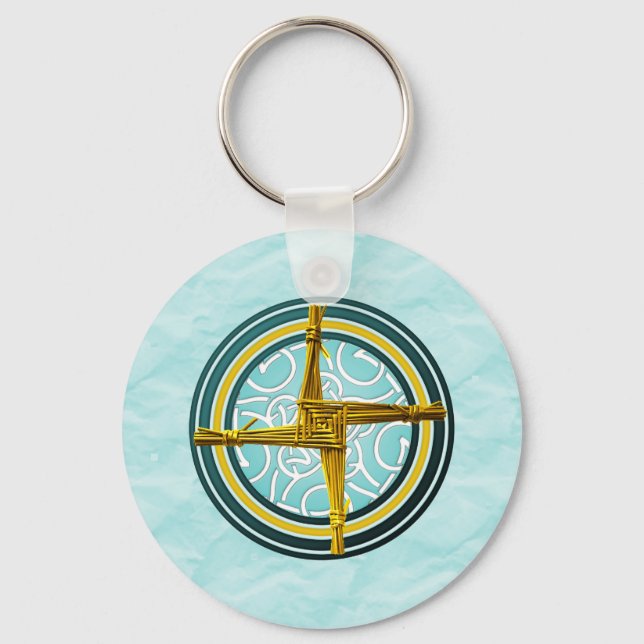 Porte-clés Croix de Brigid jaune sur le bleu (Recto)