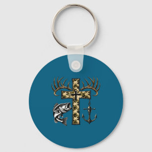 Porte-clés Croix de camouflage de pêche de foi avec crochet B