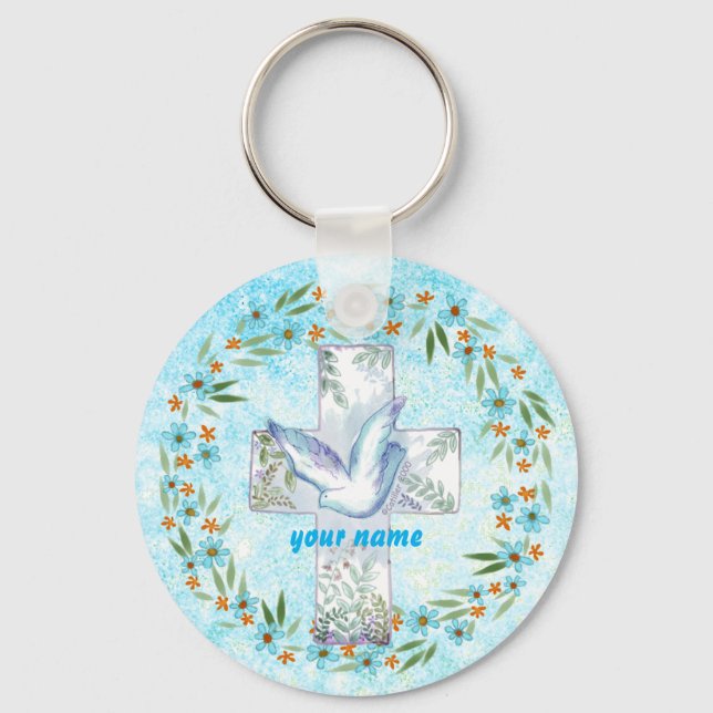Porte-clés croix de colombe chrétienne (Recto)