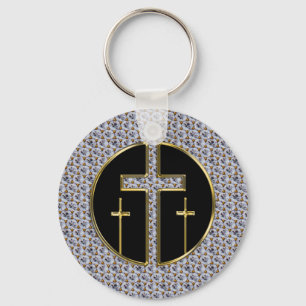 PORTE-CLÉS CROIX DE DIAMANT ET D'OR