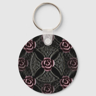 Porte-clés Croix de fer médiévale gothique avec rose