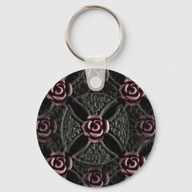 Porte-clés Croix de fer médiévale gothique avec rose (Recto)