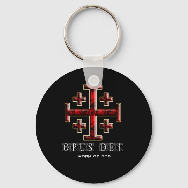 Porte-clés Croix de Jérusalem - vers 1 - Opus Dei - Noir (Recto)