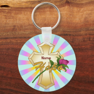 Porte-clés Croix de Rose de l'Espoir Chrétien