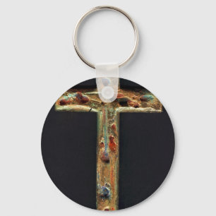 Porte-clés Croix d'or découpée par main