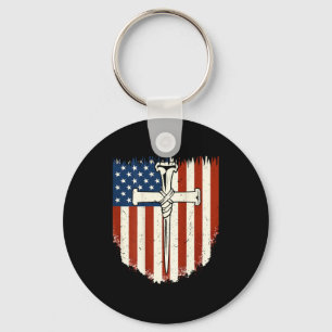 Porte-clés Croix du drapeau américain 3 clous Dom patriotique