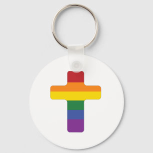 Porte-clés Croix du drapeau de la fierté arc-en-ciel