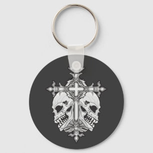 Porte-clés Croix gothique et crânes