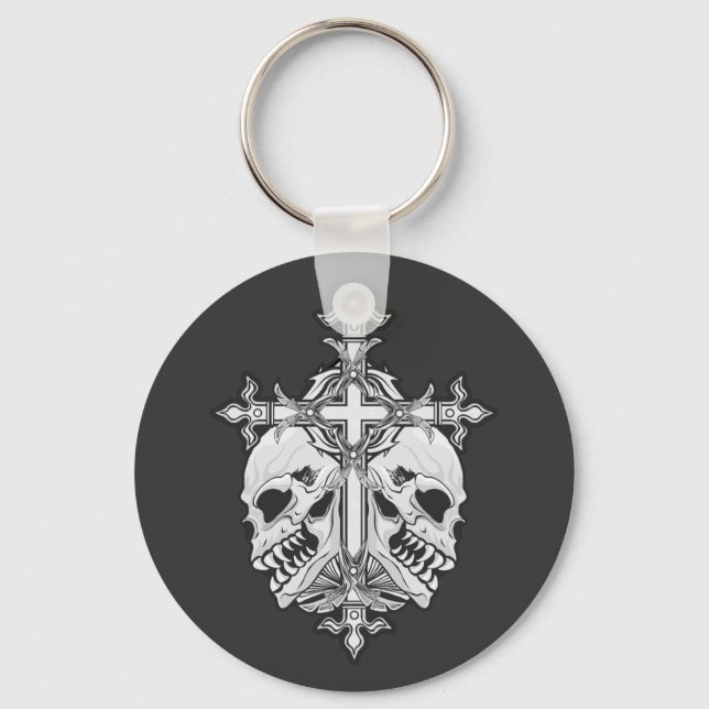 Porte-clés Croix gothique et crânes (Recto)