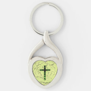 PORTE-CLÉS CROIX NOIRE ET VERTE AVEC ARRIÈRE - PLAN EN MARBRE