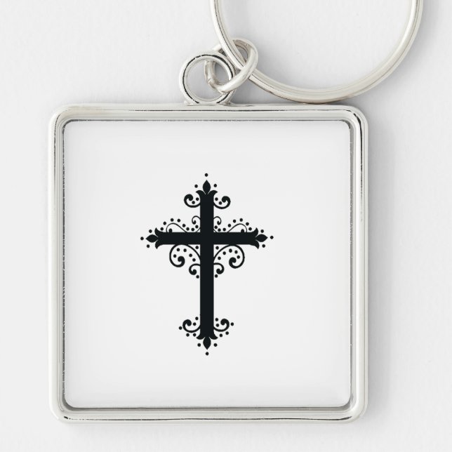 Porte-clés Croix sculptée décorative de luxe (Devant)