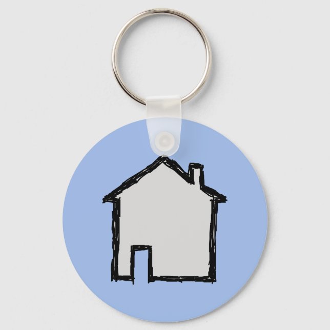 Porte-clés Croquis de maison. Noir et bleu. (Recto)