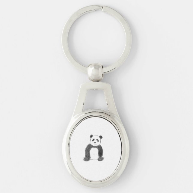 Porte-clés Croquis de panda en noir et blanc (Devant)