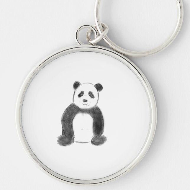 Porte-clés Croquis de panda en noir et blanc (Devant)