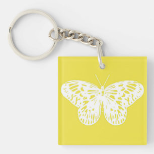 Porte-clés Croquis de papillon, or de moutarde et blanc
