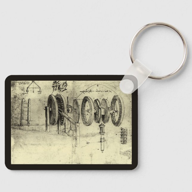 Porte-clés Croquis d'une roue par Léonard de Vinci (Recto)