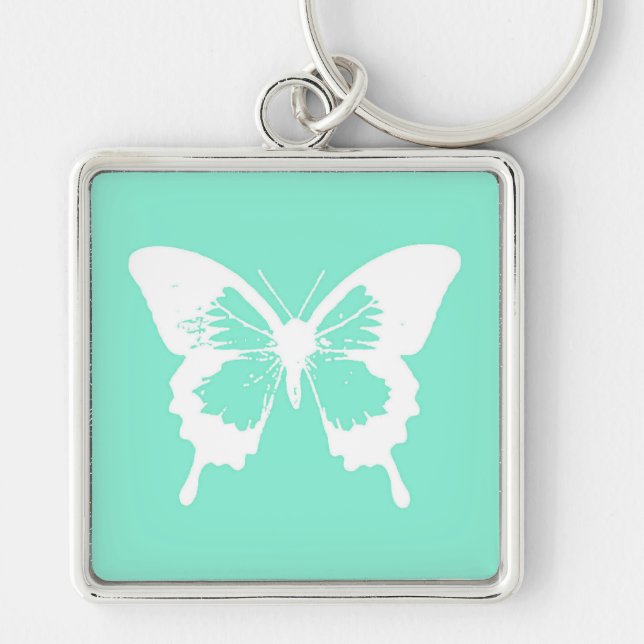 Porte-clés Croquis papillon, aqua et blanc (Devant)