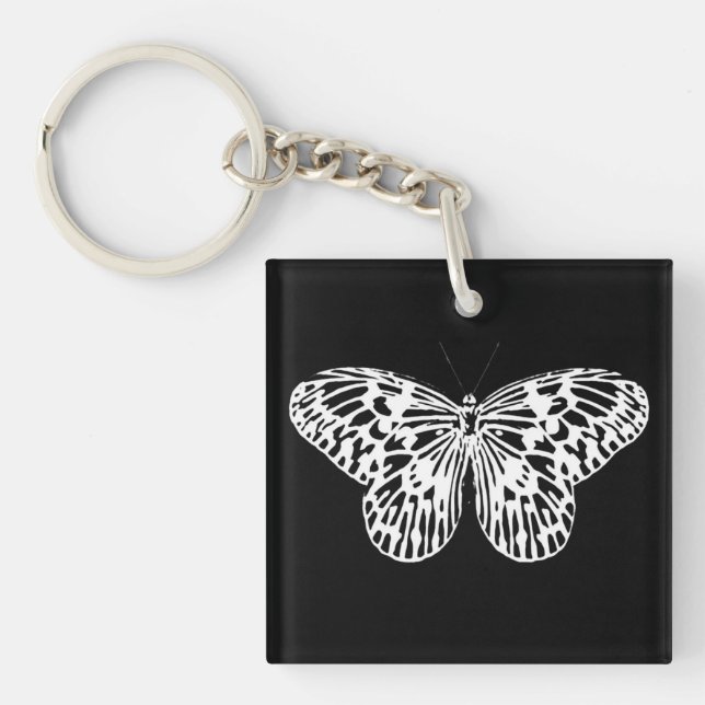 Porte-clés Croquis papillon, blanc et noir (Devant)