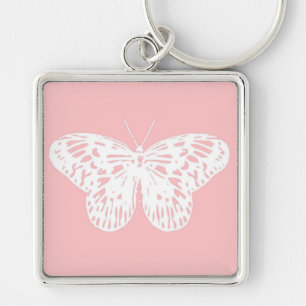 Porte-clés Croquis papillon, rose coquille et blanc