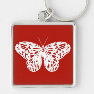 Porte-clés Croquis papillon, rouge et blanc foncé