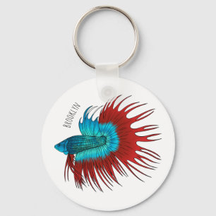 Porte-clés Crowntail betta fish dessin animé