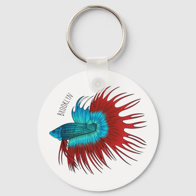 Porte-clés Crowntail betta fish dessin animé (Recto)