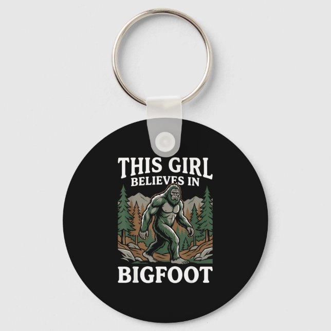 Porte-clés Croyante en Bigfoot fille sasquatch forêt cryptide (Recto)