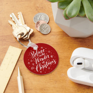 Porte-clés Croyez en l'étonnement de Noël Lettering Round