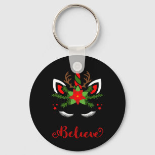 Porte-clés Croyez Unicorn Reindeer Face Joli Noël Père Noël