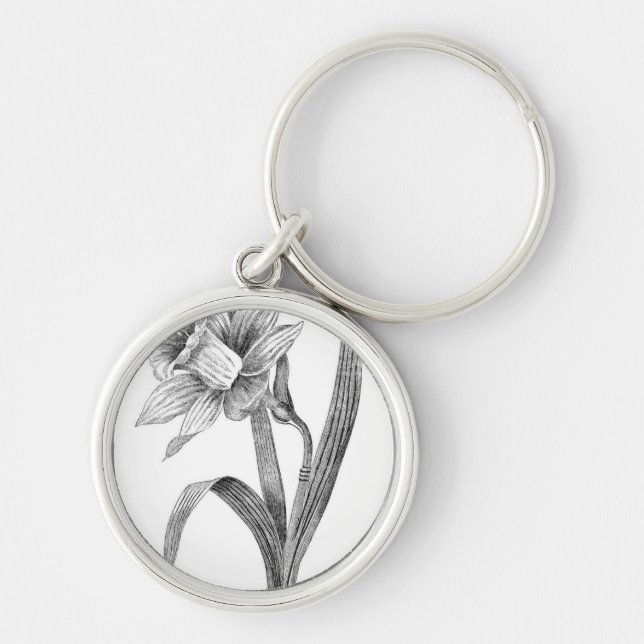 Porte-clés cru noir de jonquille de fleurs blanches (Devant)