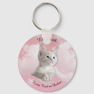 Porte-clés Cube Blanc Kitten Pink Sky, Nom noir, Texte supplé