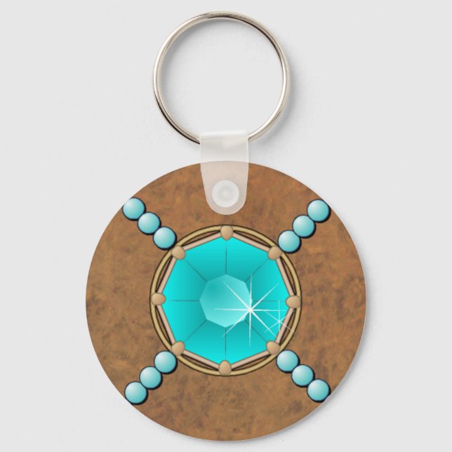 Porte-clés Cuir et perles turquoise PORTE - CLÉ PERSONNALISÉ (Recto)
