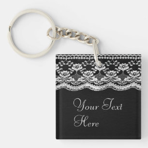 Porte-clés Cuir noir et blanc & dentelle