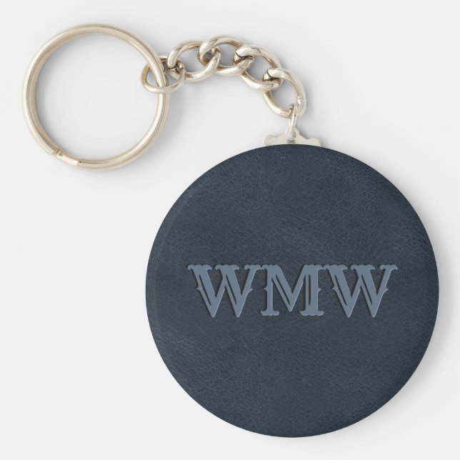 Porte-clés Cuir synthétique bleu marine Western Monogram (Devant)