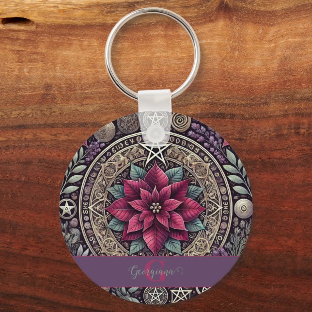 Porte-clés Cuisine personnalisée Poinsettia Pentagram Mandala (Recto)