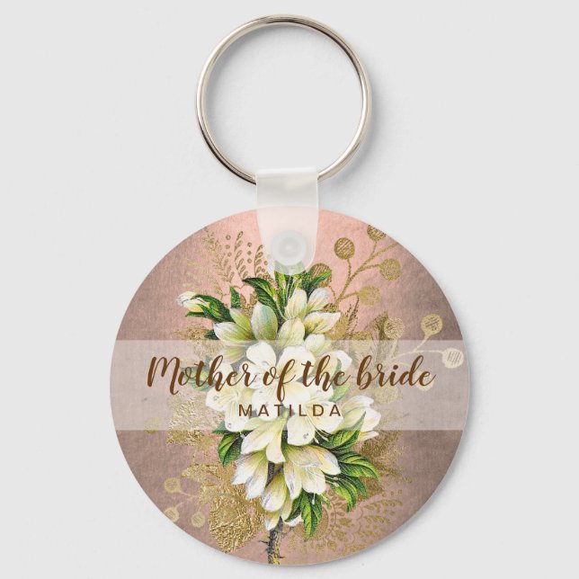Porte-clés Cuivre rose or fleuri mère de la mariée (Recto)